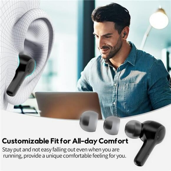 Bluetooth 5.3 Wireless Earbuds Noise Cancelling Deep Bass Earphones Mic - Picture 6 of 7